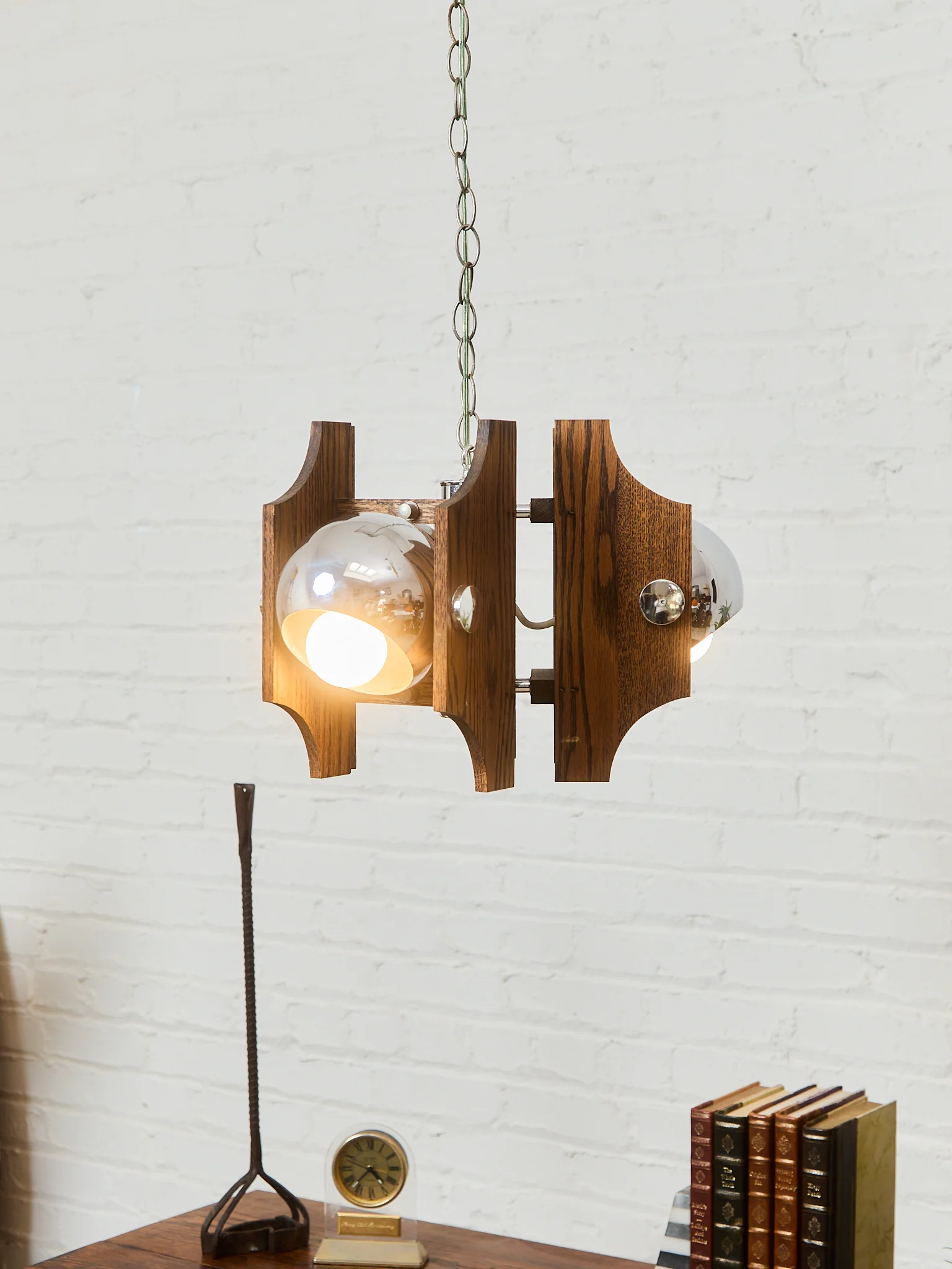 Wood and Chromed Steel Pendant with 3 Lights from Mazzega, Italy, 1960s - Image 2