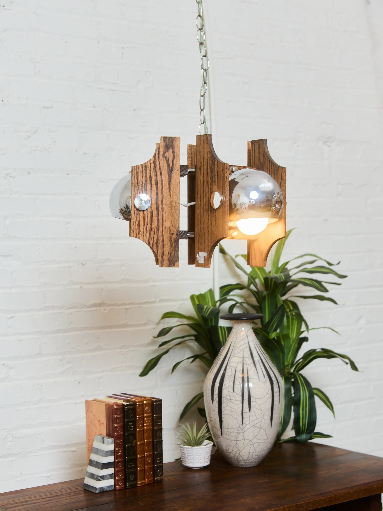 Wood and Chromed Steel Pendant with 3 Lights from Mazzega, Italy, 1960s - Image 3