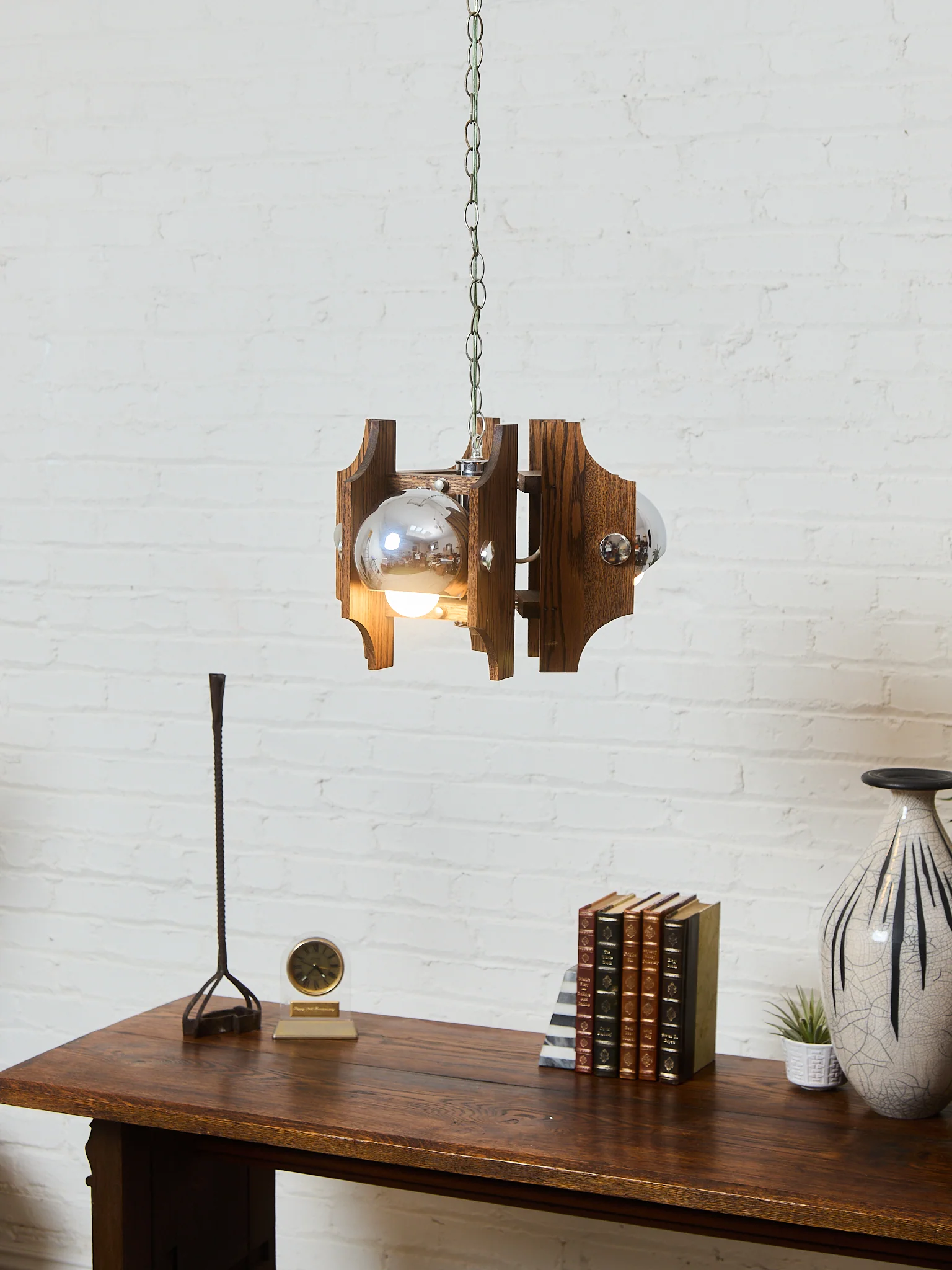 Wood and Chromed Steel Pendant with 3 Lights from Mazzega, Italy, 1960s - Image 4