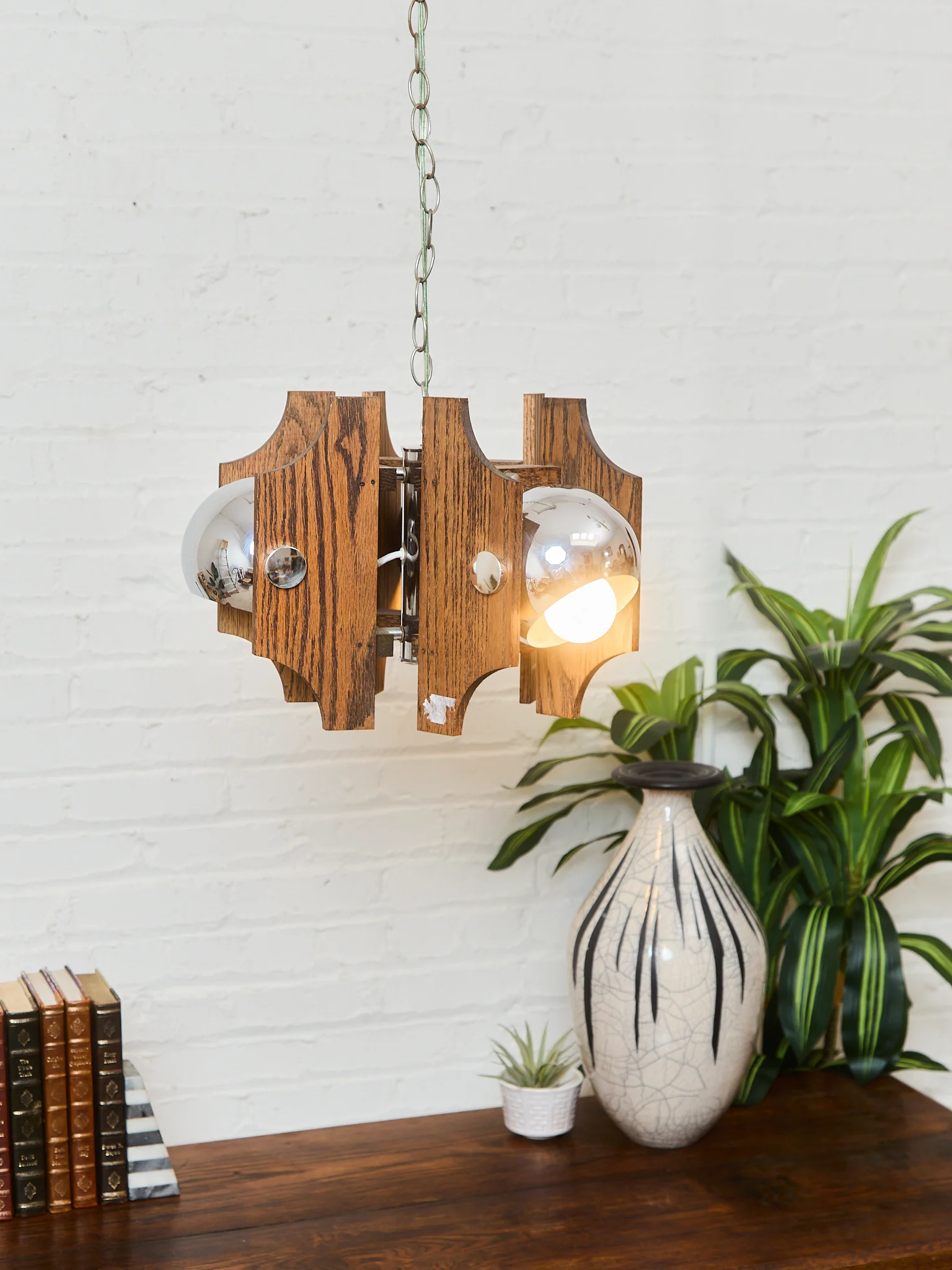 Wood and Chromed Steel Pendant with 3 Lights from Mazzega, Italy, 1960s - Image 5
