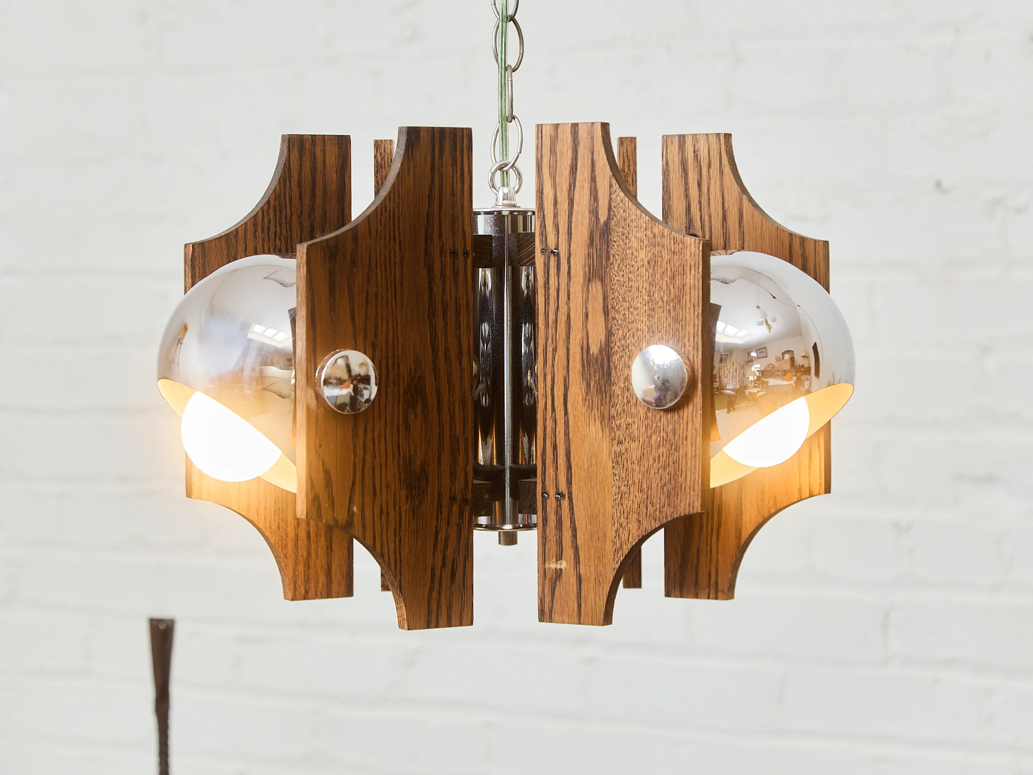 Wood and Chromed Steel Pendant with 3 Lights from Mazzega, Italy, 1960s - Image 6