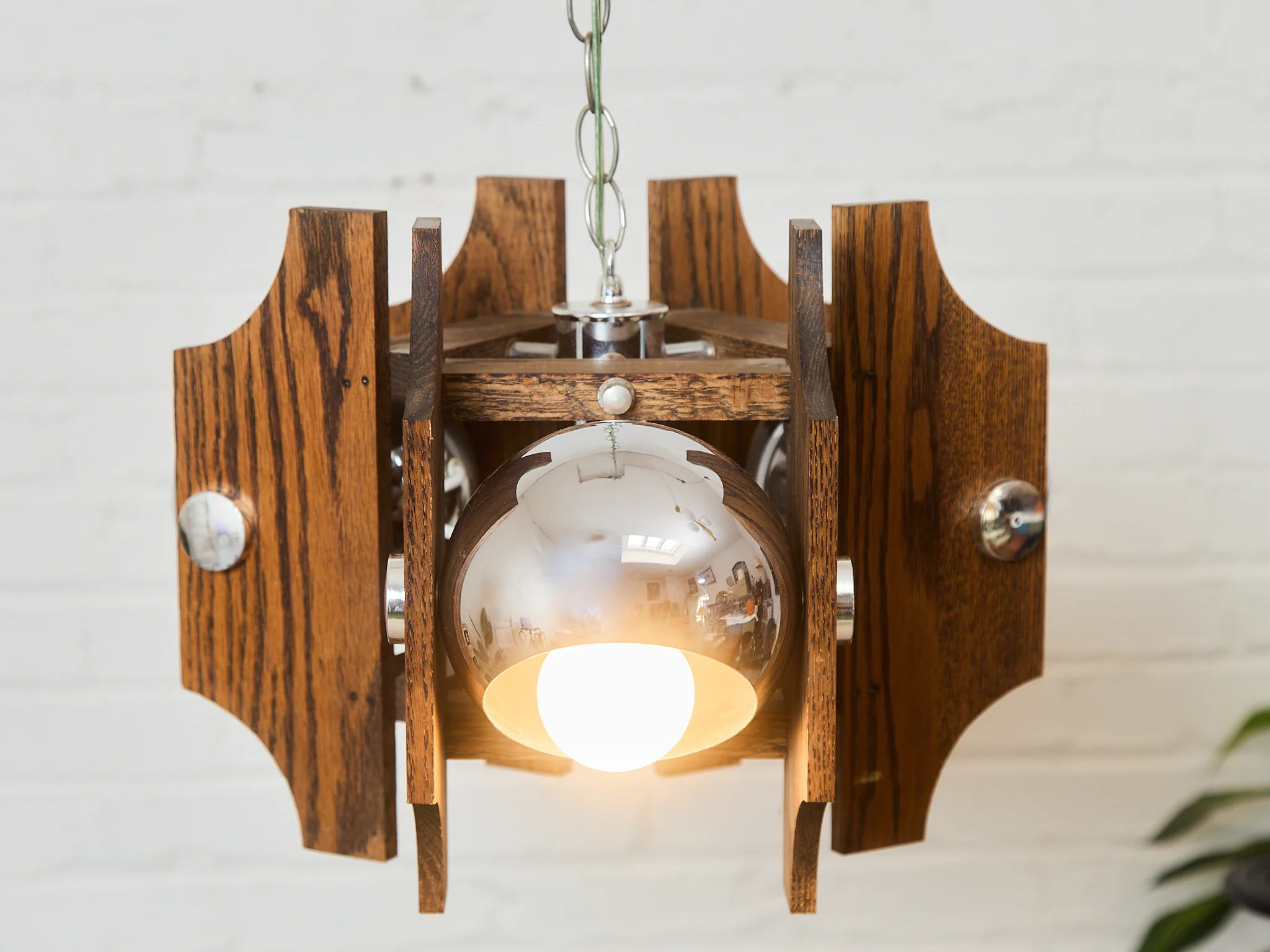 Wood and Chromed Steel Pendant with 3 Lights from Mazzega, Italy, 1960s - Image 8